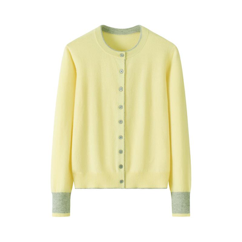 

Women s Pure Cashmere Color Block Knit Cardigan - Button-Up, Round Neck, Versatile for Autumn and Winter. XL