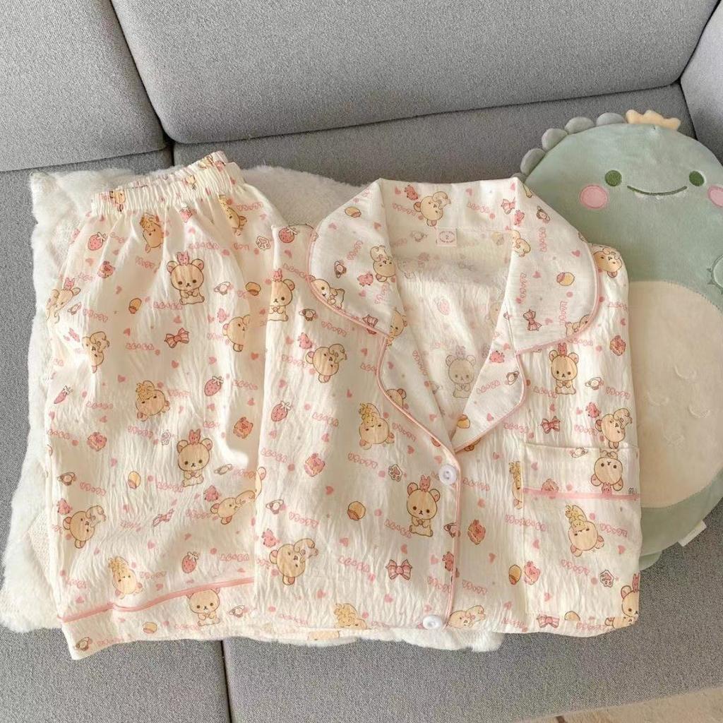 Summer New Pajamas Women's Short-sleeved Shorts Thin Cloud Cotton Cartoon Cute Large Size Korean Version Loungewear