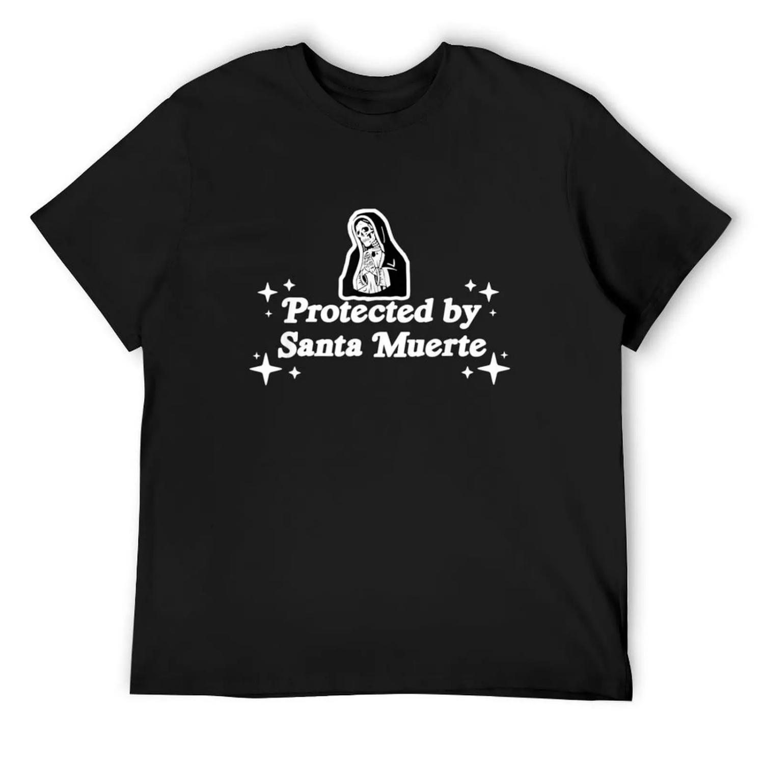 protected by Santa Muerte T-Shirt anime stuff cotton graphic tees funny costumes mens clothes XXXXXL разноцветный