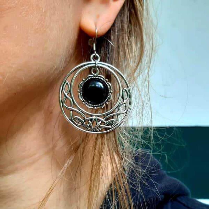 Gothic Pagan Celtic Knot Witchcraft Earrings in Black and Silver Victorian Design