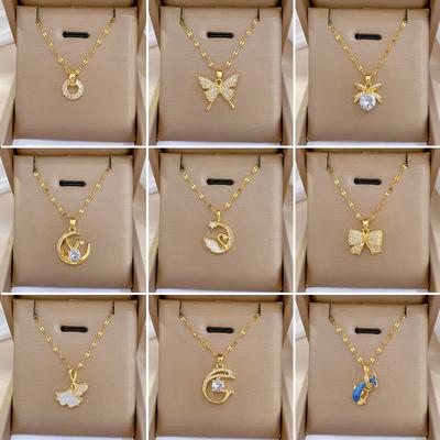 Smart Necklace Women'S Copper Micro-Inlaid Steel Chain Simple And Exquisite Collarbone Chain Neck Chain