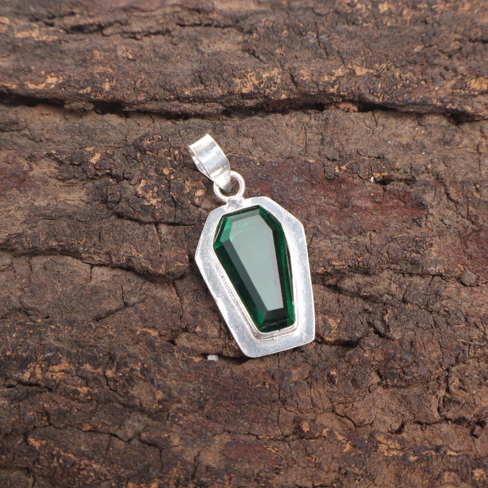 

May Coffin Green Emerald Gemstone 925 Silver Birthday Gift Boho Pendant Jewelry PP-53-9