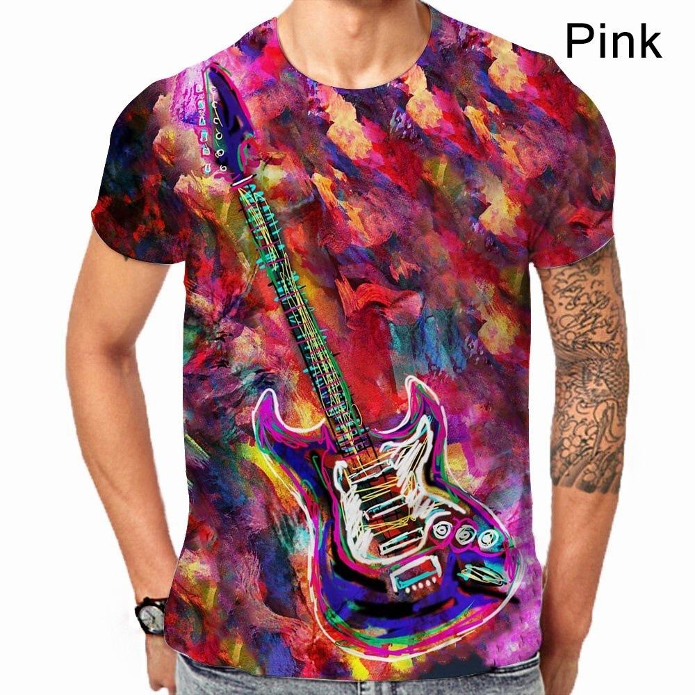 Electric Guitar 3D Top Digital Printed Men's Casual Short Sleeved T-shirts Sportwear Summer Men's T-shirt