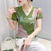 2024 European Summer Fashion: Floral Mesh V-Neck Slim Fit Short-Sleeve Top