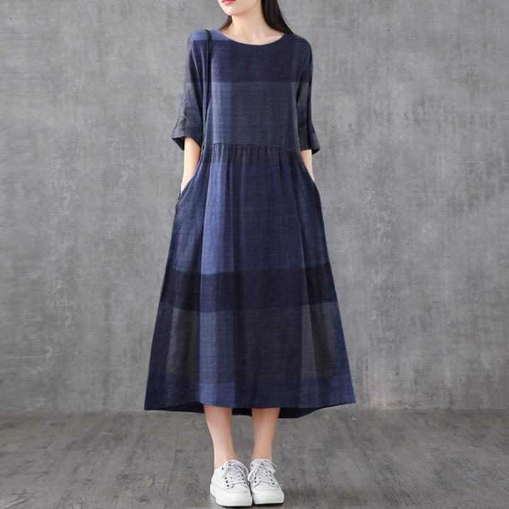 New Arrival: Cotton Plaid Mid-Length Loose Casual Dress