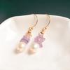 Korean version of simple natural freshwater pearl earrings Internet celebrity temperament 11k gold design amethyst earrings jewelry women