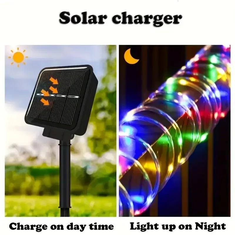 7m 12m Solar 100LED Lights Outdoor Garden Solar String Rope Lights Outdoor Led Garland Lamp for Wedding Party Decoration 8 Modes
