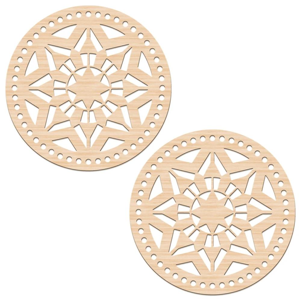 2Pcs Wooden Creative Circular Hollow Pattern Bag Base DIY Wooden Weaving Products And Home Decoration