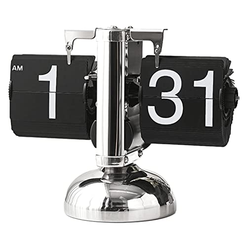 Digital Minimalist Retro Flip-Down Clock Automatic Mechanical Desk Clock for Living Room or Study (Black)