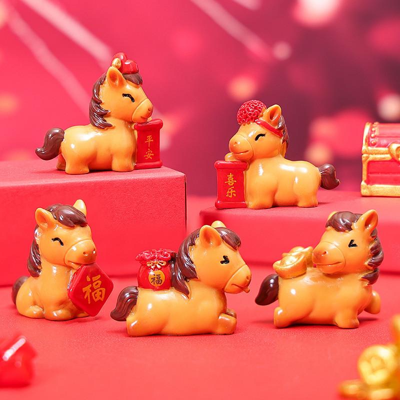 5Pcs Cartoon Horse Animal Miniatures Resin Ornaments Fairy Garden Decoration Moss Terrarium Micro Landscape