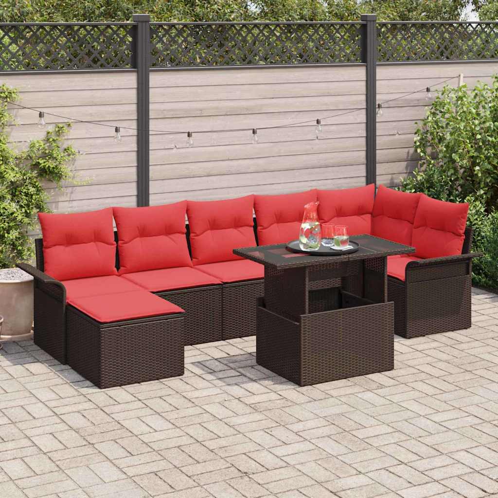 Garden Sofa Set with Cushions and Storage 8 pcs Brown Poly Rattan