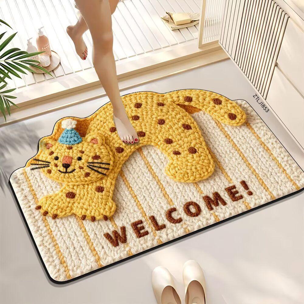 Absorbent diatomaceous earthwoven cute cartoon bathroom mat non-slip quick-drying mat for bathroom entrance durable for home use in shower rooms
