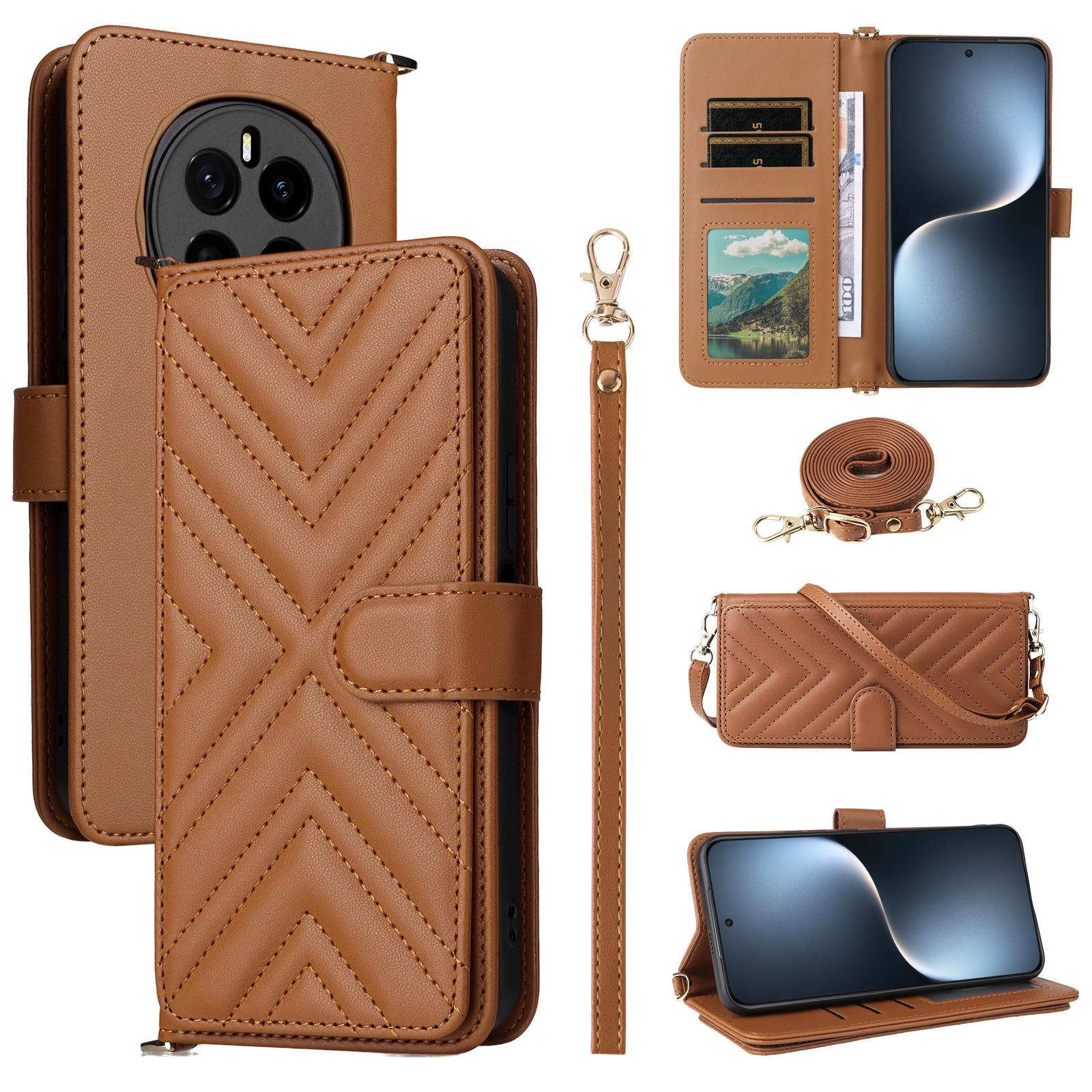 

For Honor Magic7 5G Wallet Case with Shoulder/Wrist Strap Leather Phone Cover Stand D