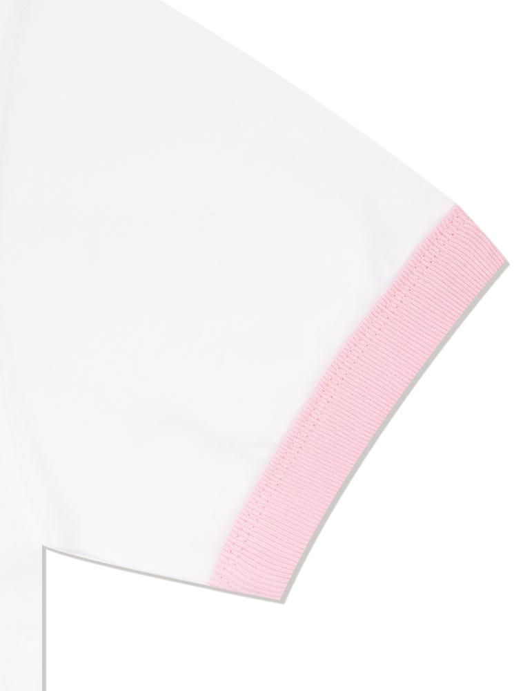 LA MAISON STUDIO Women'S Crop Cute Puppy Ringer Short Sleeve T-Shirt White Pink (Fce2Ts207W)