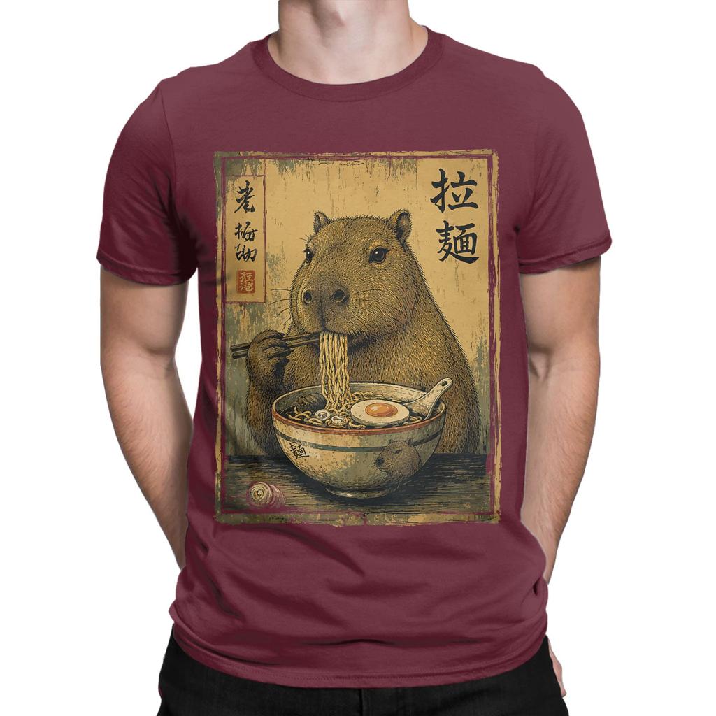 Unisex Cute Capybara Raunisex Noodles Japanese Food Animal T Shirt Cotton Clothes Short Sleeve Crew Neck Tee Shirt Printed Tshirt