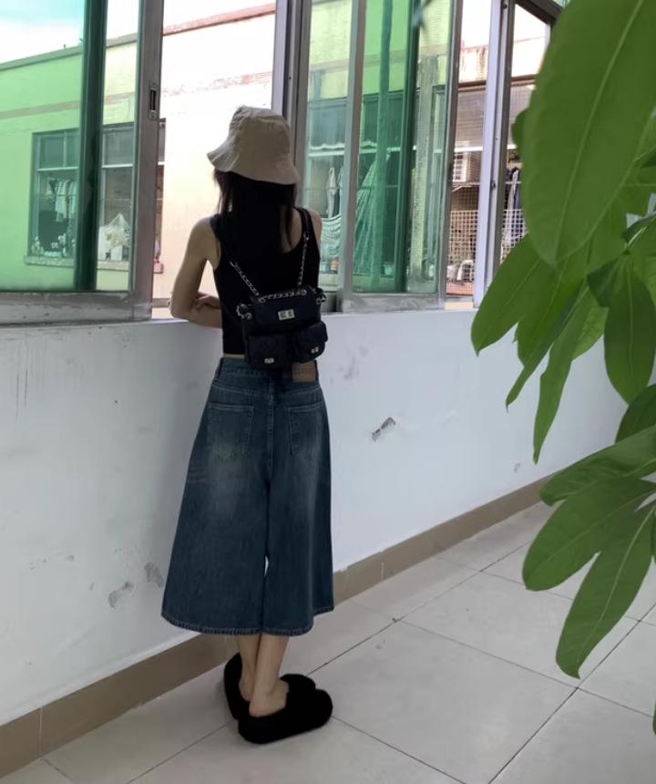 Women's New Tang Wide-Leg Seven-Point Jeans - Summer 2026 Relaxed Straight-Leg Style