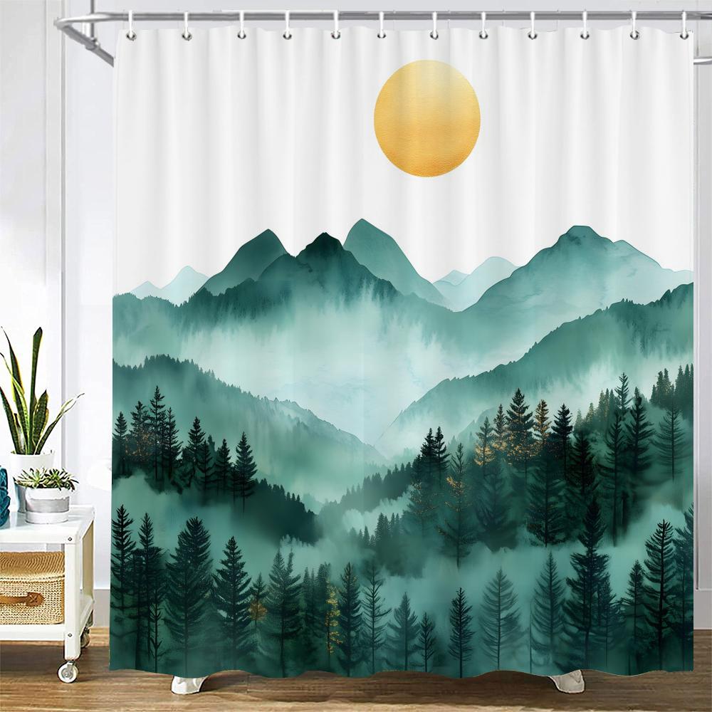 Forest Scenery Shower Curtain Bath Curtain Polyester Fabric Green Misty Printed Bathroom Curtains For Home Decoration Curtain
