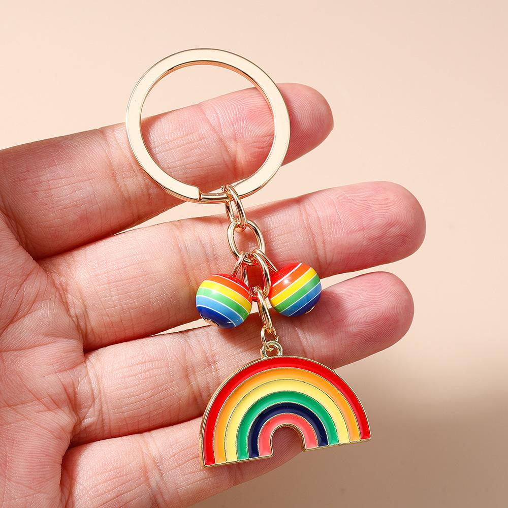 Fashion Rainbow Keychain Happy Rainbow Diy Alloy Accessories Colorful Cloud Charm Couple Family Keychain Pendant
