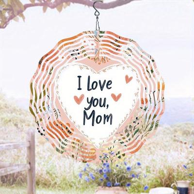Ich liebe dich Mama Blumiges Metall-Windspiel Herzförmiges Design mit drehbarem Haken Langlebige Außendekoration für Garten Terrasse