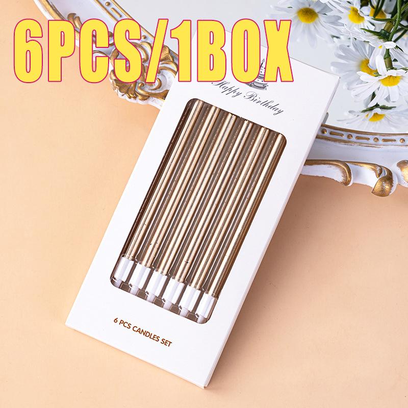 6PCS/1Box Thin Long Birthday Cake Candle Halloween Creative Slender Pencil Style Birthday Candle Christmas Party Cake Decoration