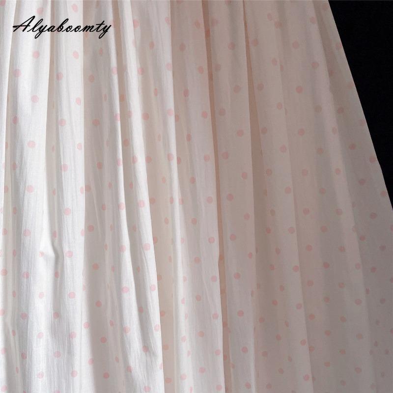 Korean Style Summer Spring Women Cotton Midi Skirt High Waist Polka Dot Contrast Color Sweet Skirt Elegant Feminine Basic Ladies' Skirt