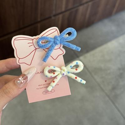 Grampo de Cabelo Fashion com Laço Colorido Doce Presilhas Laterais Elegante Presilha Bico de Pato Acessórios de Cabelo