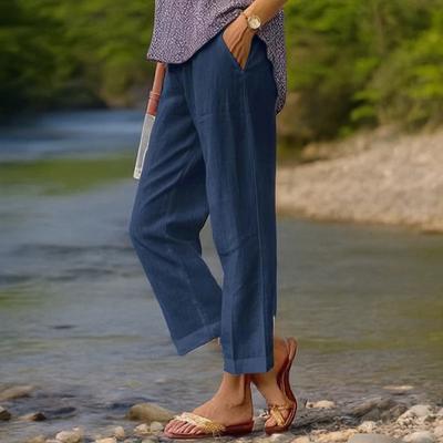 Dámské kalhoty středně vysoký pas elastický pas volnočasové kalhoty jednobarevné rovné široké nohavice ležérní kalhoty s kapsami