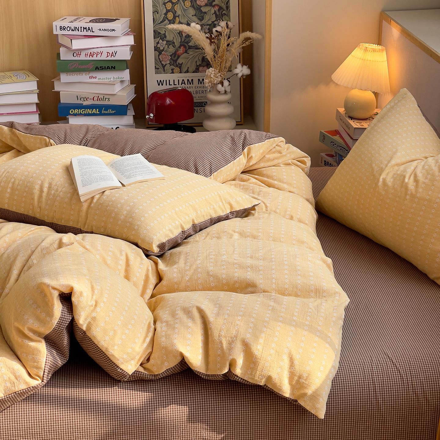 2026 A-Class Cotton Yarn-Dyed Jacquard Duvet Cover Set - 40s Washed Cotton, Pure Cotton, Dormitory 3 or 4-Piece Set 1.2m Sheet 3-Piece - Duvet Cover 150x200cm цветочный