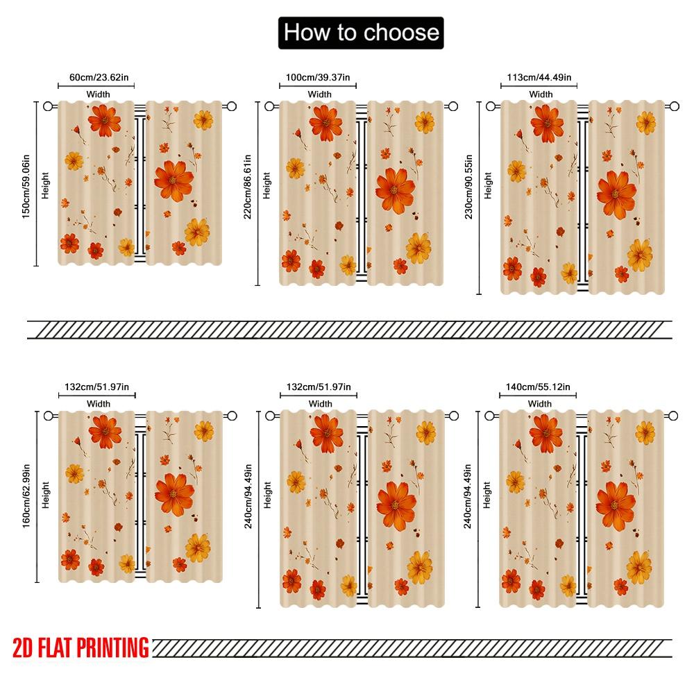 2pcs,2D plane printing Creative Curtains Autumn Blossom Dance Polyester Woven (without rod) Room Decor Ldeal for Bedroom, Living