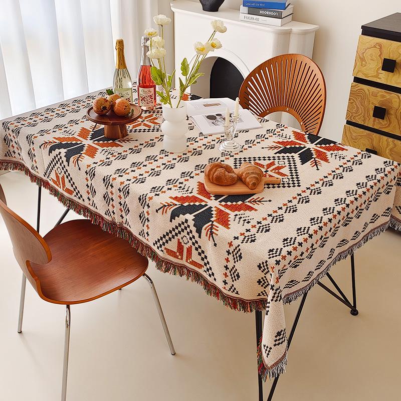 Boho Cotton Linen Tassel Tablecloth for Round Coffee & Dining Tables