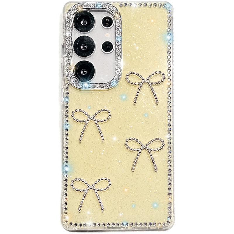 Suitable for Samsung S25UltraA17/A56 Protective Case with 3D Bow and Sparkling Diamonds, IMD Phone Case 17ProMax