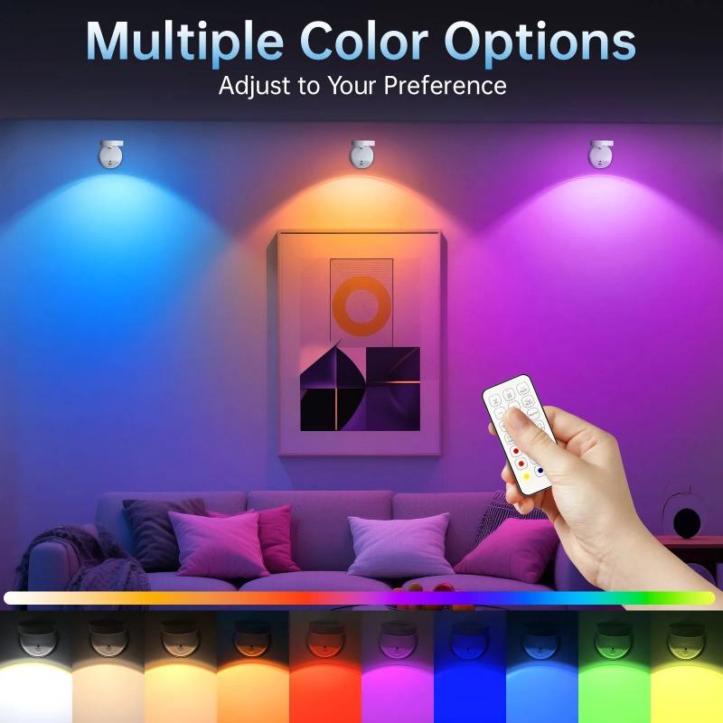 RGB Motion Sensor Wall Light Rechargeable Magnetic LED Wall Lamp 16 Colors Dimmable Remote Control Wireless for Stairway Bedroom Hallway Decor