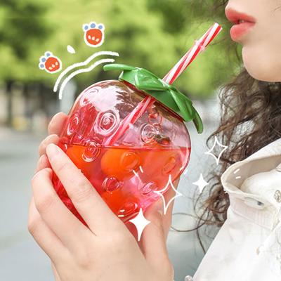 3/6 Stück Trinkbecher 500ml Ananas-/Erdbeerform Tropische Sommerbecher mit Strohhalm Kreative Geburtstagsfeier Dekoration