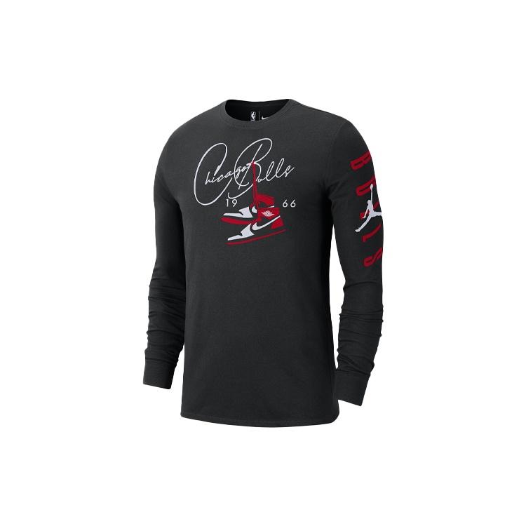 Air Jordan NBA Courtside Chicago Bulls Round Neck Pullover Long Sleeves Black Men s DA6527-010 L