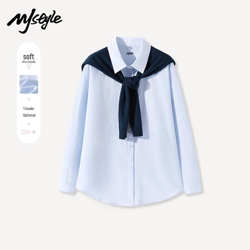 MJ STYLE Women s Pure Cotton Color-Block Shawl Long-Sleeve Shirt M