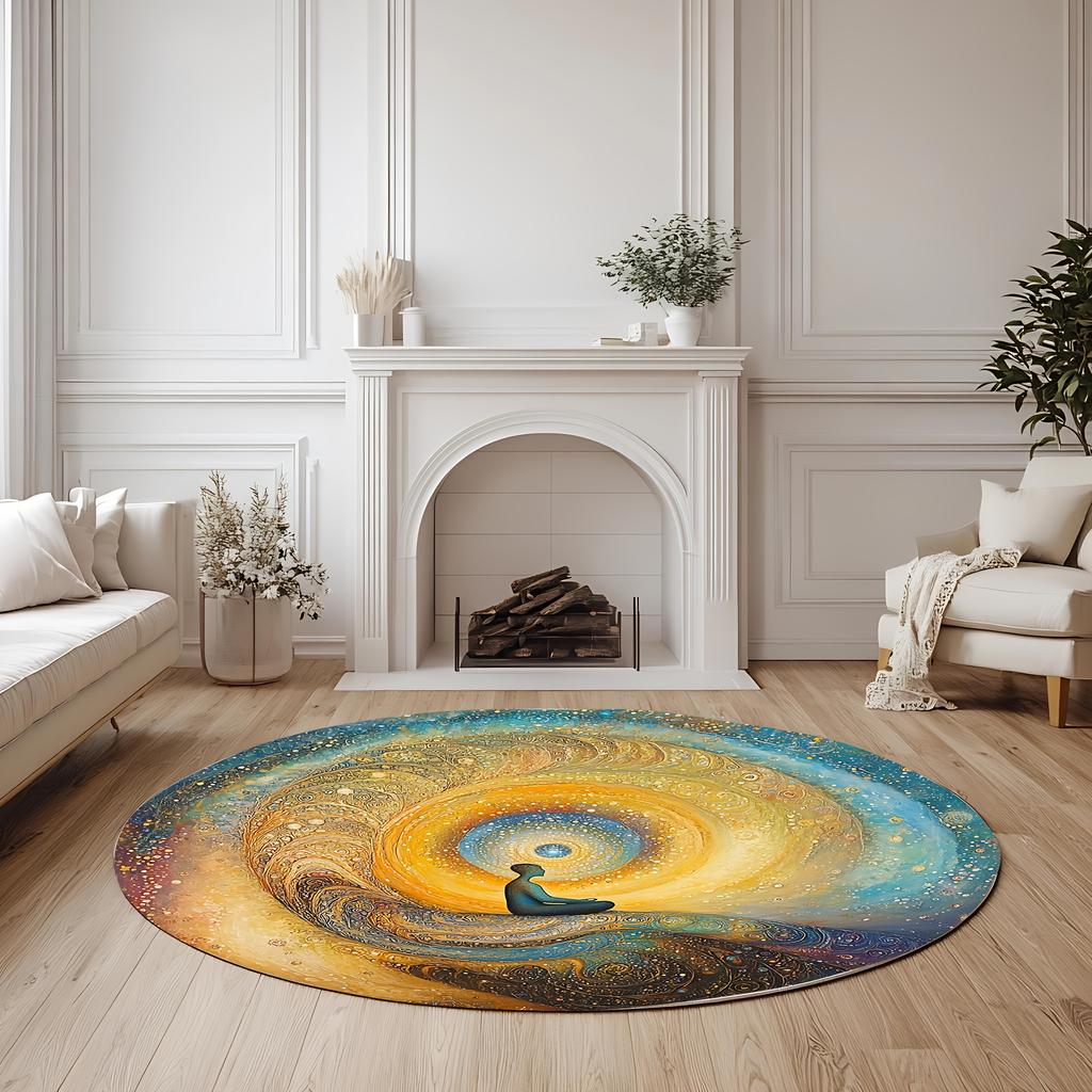 Meditation Galaxy Round Flannel Rug Printed Spiritual Art Floor Mat for Living Room Bedroom Yoga Space Soft Non Slip Home Decor