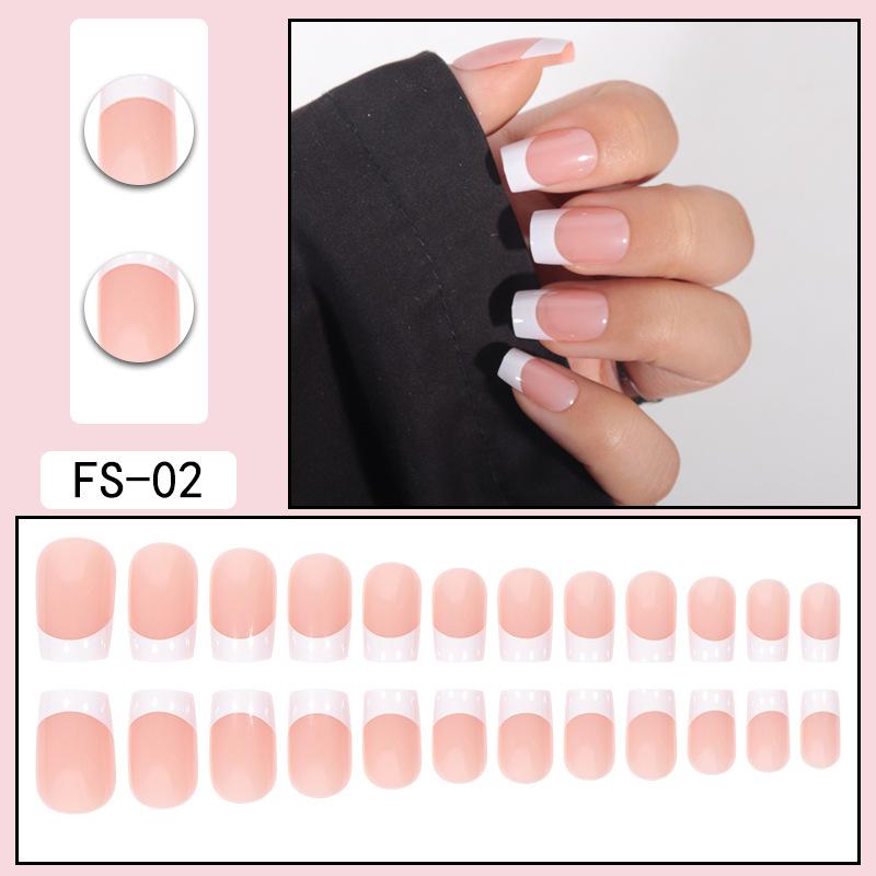 24 Pcs Nude Acrylic Press On Nail Art Short Medium Cheap Artificial Nails Simple White Black French Tips Fake Nails Set For Glue