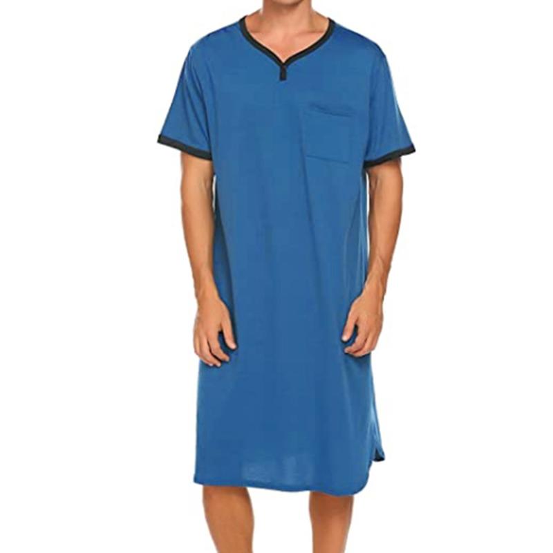 Men's Short Sleeve Thin Lengthened Leisure Loose Skin Friendly Stretchy Robes Bathrobes Vintage Nightgown