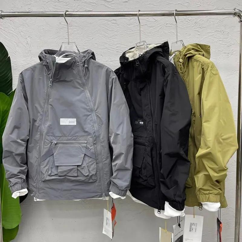 Youth Spring and Autumn Design Unique Punching Jacket Men Personalized Solid Color Hooded Workwear Jacket