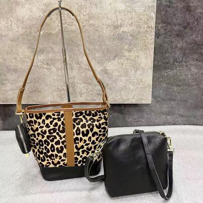 Leopardenmuster Pferdehaar Damen Tasche Umhängetasche Crossbody Beuteltasche Internet-Berühmtheit Vielseitig Kinder- und Muttertasche Dreiteiliges Set Sonderangebot