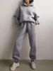 Women’s Fleece Lined Hooded Sweatshirt Set, Long Sleeve Warm Pullover Top and Casual Pants, Loose Fit Autumn Winter Tracksuit