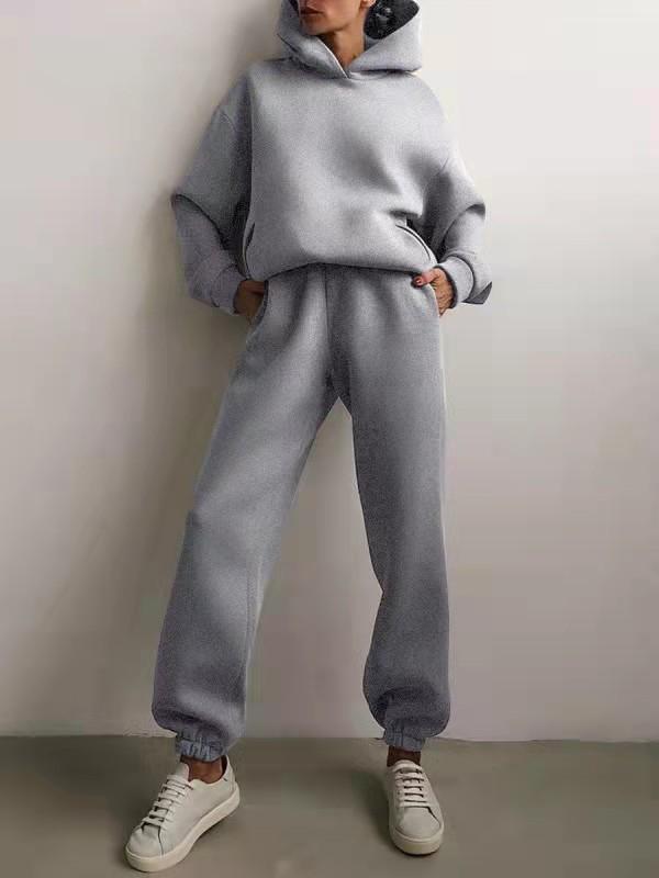 Women’s Fleece Lined Hooded Sweatshirt Set, Long Sleeve Warm Pullover Top and Casual Pants, Loose Fit Autumn Winter Tracksuit