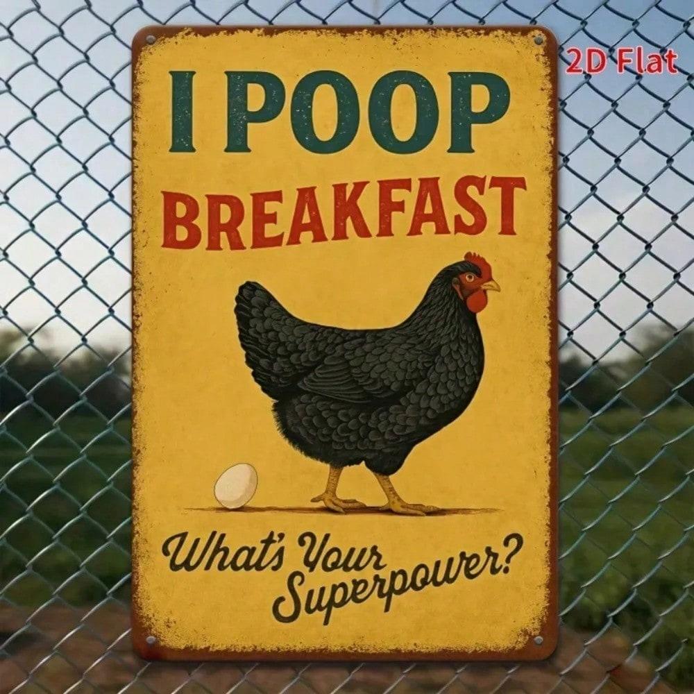 Funny Farmhouse Breakfast Poop Retro Sign x Inch Rooster Egg Metal Wall Decor Rustic Humor Kitchen Bathroom 20x30cm(7.8x11.8inch)