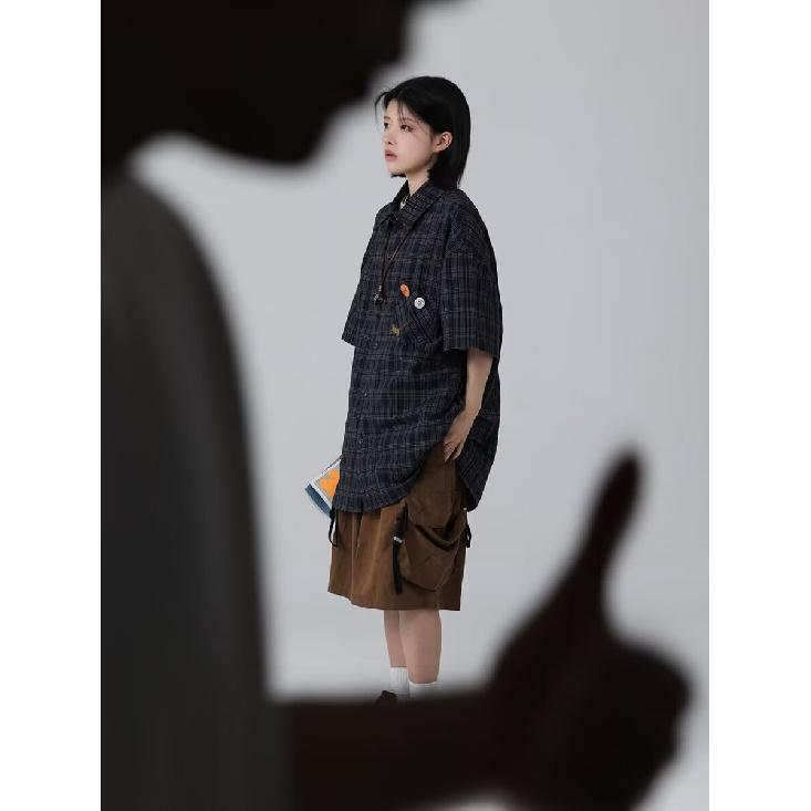 Herren Buchstaben Kurzarmhemd Japanischer Hongkong-Stil Ins Lockeres Hemd Herren- und Damen-Sommertrend Vielseitige Freizeitjacke