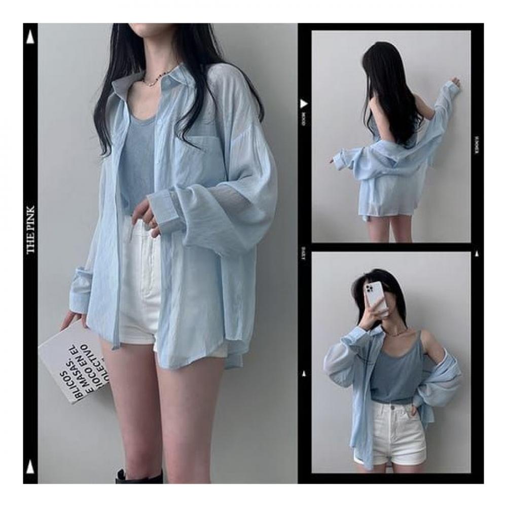 The Pink Overfit Sheer Collar Summer Shirt + Slab Sleeveless