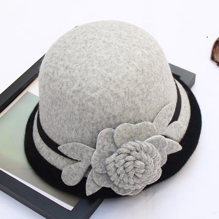 2022 Autumn And Winter Woolen Hat Women'S Casual Wide-Brimmed Top Hat, Flower Dome Fashion Hat