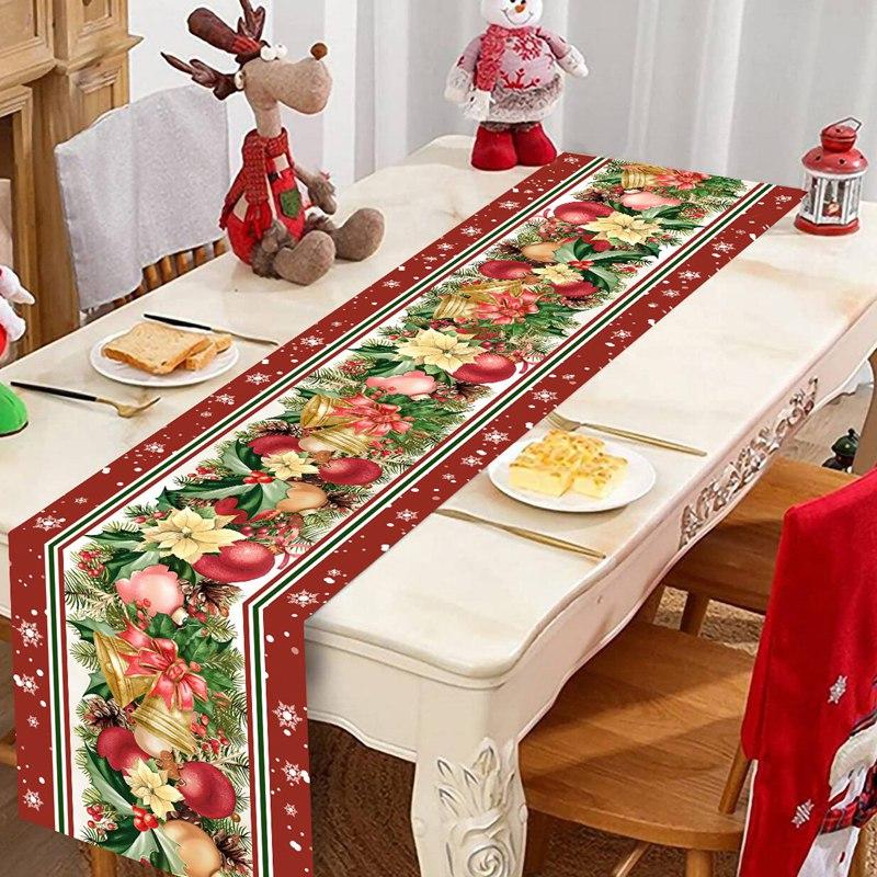 Christmas Ball Buffalo Plaid Table Runner Merry Christmas Decorations For Home Decor Xmas Table Flag Cover Gifts Happy New Year