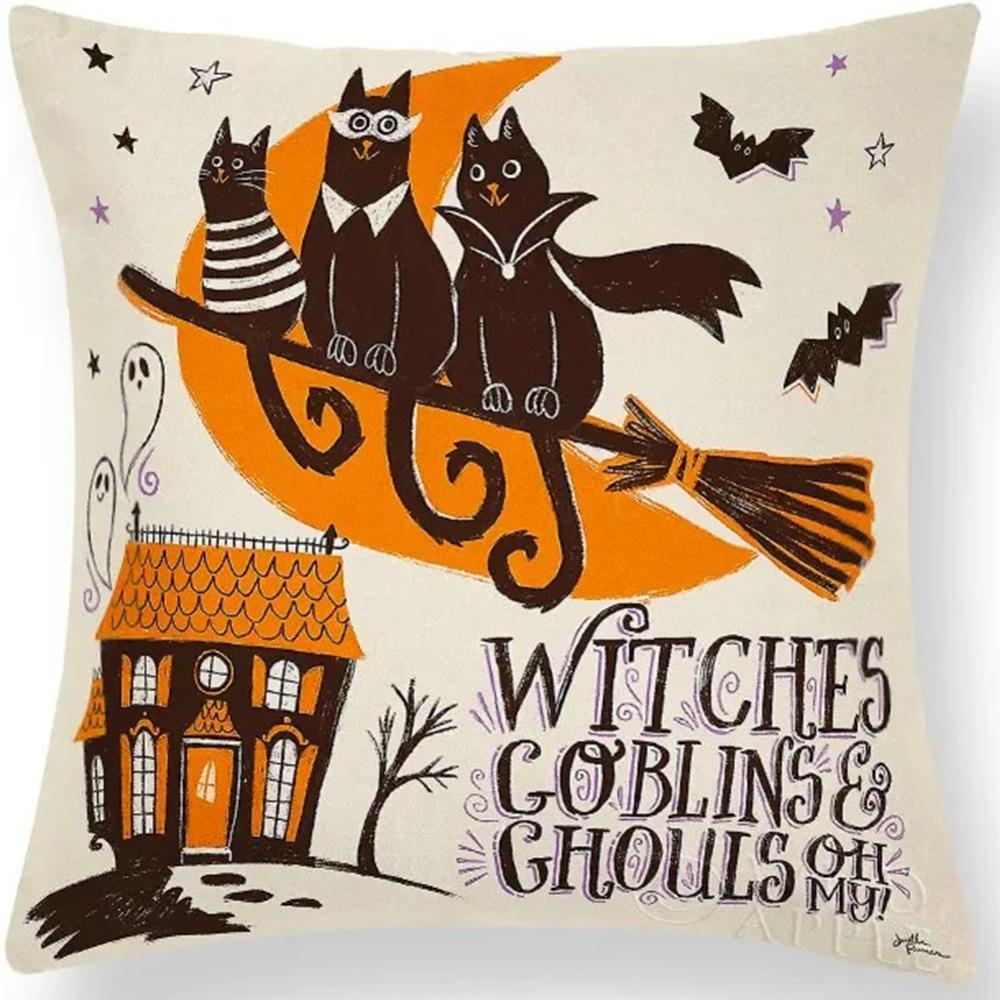 Halloween Dekorativt Kuddfodral Sött Spöke Pumpa Kattmönster Kuddfodral Lämpligt för Hem Vardagsrum Soffa Rum