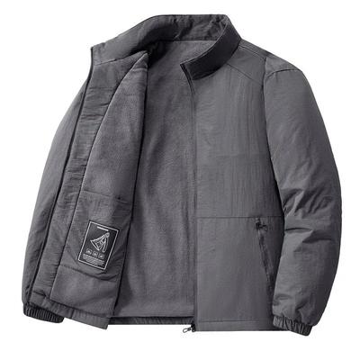 Men Autumn Winter New Style Fleece Lined Stand Collar Zipper Pocket Jacket Fashion Warm Casual Versatile Top