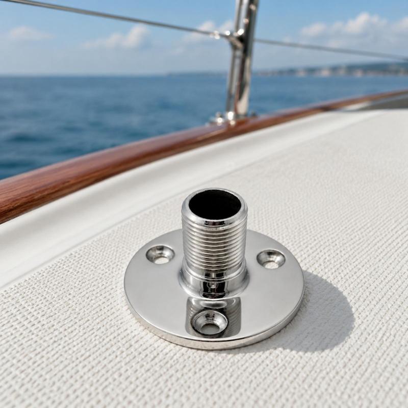 Round Flange Marine Antenna Mount with Three Countersunk Holes, 316 Stainless Steel 1 Inch Threaded Boat Base for Yacht Marine Hardware Repair